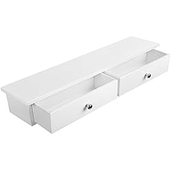 Cajonera Flotante Blanca SONGMICS Estantería de pared flotante con 2 cajones, acabado brillante, puede contener hasta 15 kg, 65 x 15 x 10 cm, pasillo, sala de estar y cocina, blanca LWS65WT, madera