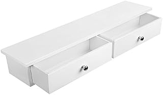 SONGMICS Wall Shelf, Floating Shelf with 2 Drawers, High Gloss Finish, Holds up to 15 kg, 65 x 15 x 10 cm, for Entryway, Living Room, Kitchen, White LWS65WT
