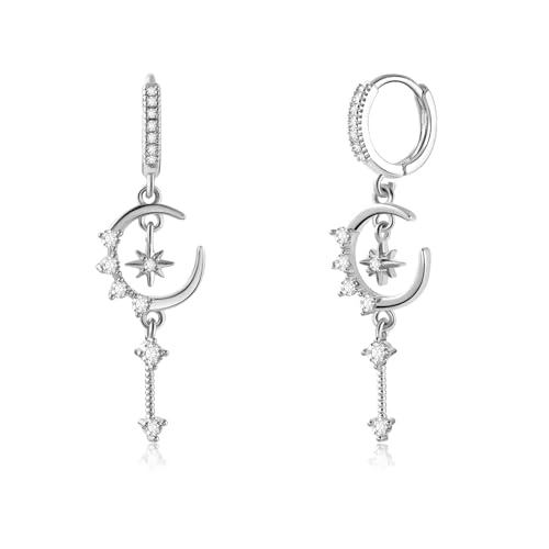 Star and Moon Earrings Dangle Hoop Earrings for Women Huggie
