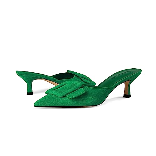 Image of Fericzot Mule Slippers for Women,Slingback Buckle Pumps Pointed Toe Kitten Heels Shoes Slides Backless Dress Sandals