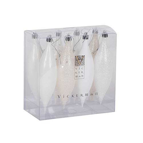 Vickerman N500111 5.5 Inch White Four-Finish Finial Drop Christmas Ornament. Set Of 8 Assorted Ornaments cover