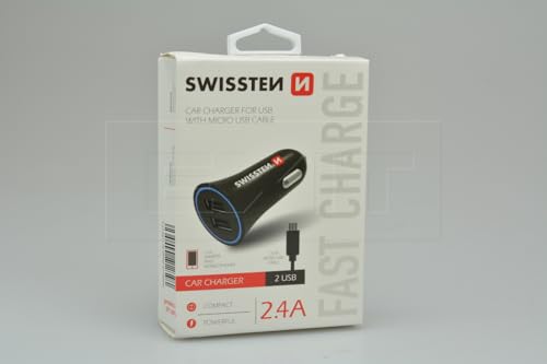 Swissten Chargeur de Voiture (12 et 24 V) – 2 x USB (2,4 a) + câble Micro USB