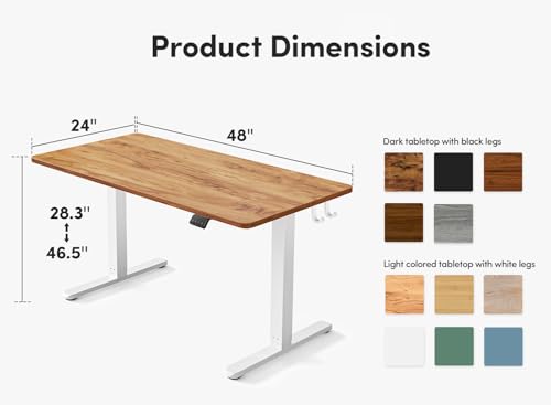 Image of FEZIBO Electric Standing Desk, 48 x 24 Inches Height Adjustable Table, Ergonomic Home Office Furniture with Splice Board, White Frame /Light Rustic Brown Tabletop