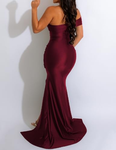 Image of Womens Off Shoulder Sexy V Neck High Split Long Maxi Dress, Formal Cocktail Party Evening Gown Mermaid Dress