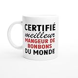 PassionCadeau Mug Fun Homme Humour Certifié meilleur mangeur de bonbons du monde – Mug humour – tasse anniversaire – idée cadeau homme – tasse fun original