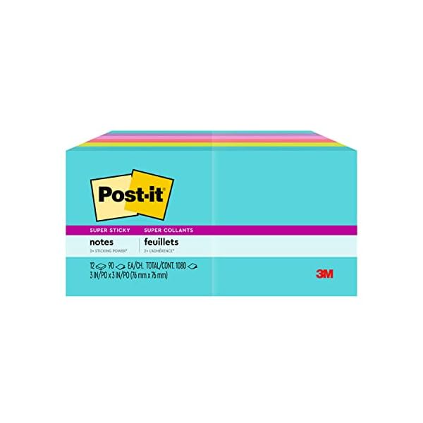 Post-it Super Sticky Notes, 2x Sticking Power, 3" x 3", Miami Collection, 12 Pads per Pack, 90 Sheets – Bild 9