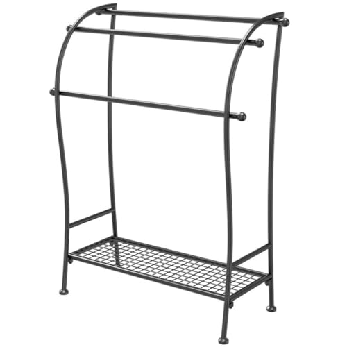 Blanket Rack Standing Towel Rack Quilt Rack 3 Tier Towel Shelf with Storage Rack Metal Towel Rack Freestanding Blanket Rack for Bathroom Towel Stand Blanket