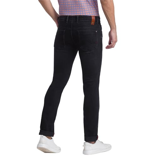 Image of Raymond Men's Cotton Blend Solid Pattern Slim Fit Flat Front Jeans