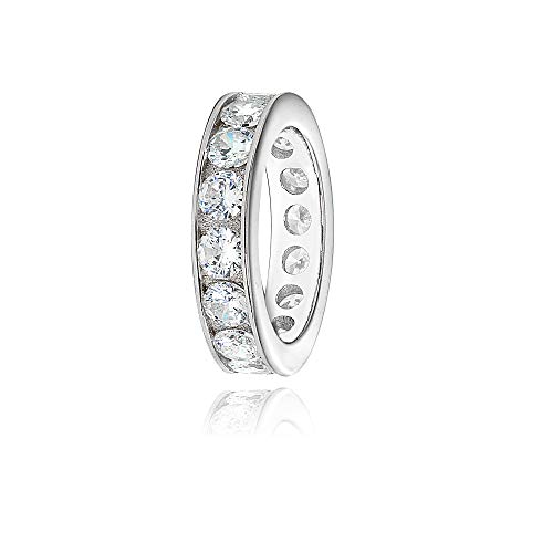 Hoops & Loops Sterling Silver Cubic Zirconia Round 4mm Channel Set Polished Eternity Band Ring2