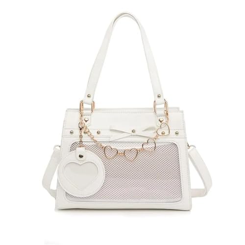 [bealight] 痛バッグ 小さめ 痛バ ショルダーバッグ ハンドバッグ トートバッグ 3WAY 推し活バッグ ロリータ レザー いたばっぐ 誕生日 かわいい おしゃれ (ホワイト, ミディアム)