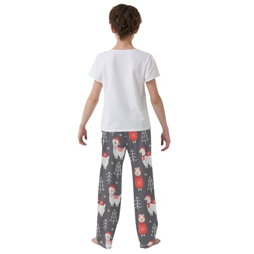 ZZXXB Llama with Xmas Hats Boys Long Pants Soft Trousers Elastic Waist Kids Lounge Bottoms with Pockets S-XL3