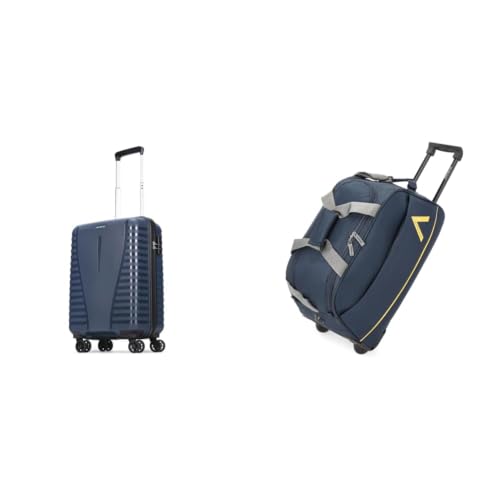 Image of Aristocrat Airpro Cabin (Small Size) Hard Case Trolley Bag, 8 Wheels, Polypropylene Case Luggage, + Cadet Polyester 52 cms Blue Travel Duffle (Cadet)