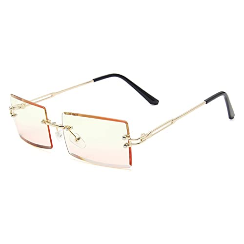 Lunettes de soleil sans monture rétro rectangle, verres coupés mode pour femme et homme
