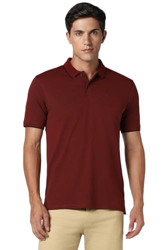 Image of Peter England Men's Premium Branded Regular Fit Half Sleeve Polo T-Shirt | Cotton Rich | Birds Eye Interlock Weave| No Pocket