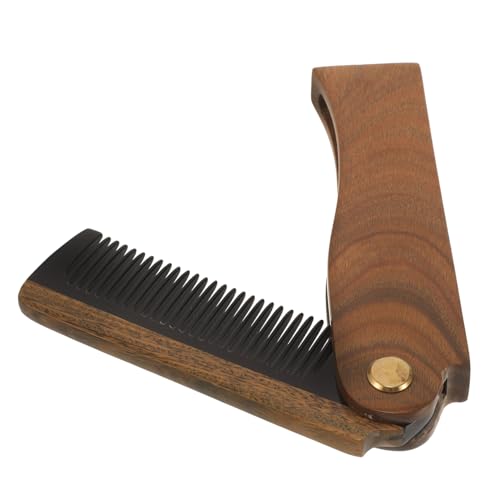 CALLARON Men's Folding Beard Comb Wooden Hair Comb Ox Horn Green Sandalwood Gentle Portable Safe