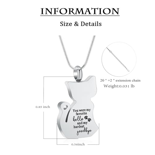 zeqingjw Cat Cremation Jewelry Urn Necklace for Ashes for Pet,Funeral Ashes Keepsake Urn Necklace Pendant Memorial Jewellery2