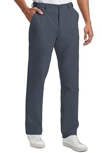 Mens Golf Pants Lightweight Quick Dry with Anti-Slip Back Waist Strip Work Dress Pants 30"/32"/34" Stretch Casual Slacks Trousers with 4 Pockets34W/32L-cool Grey