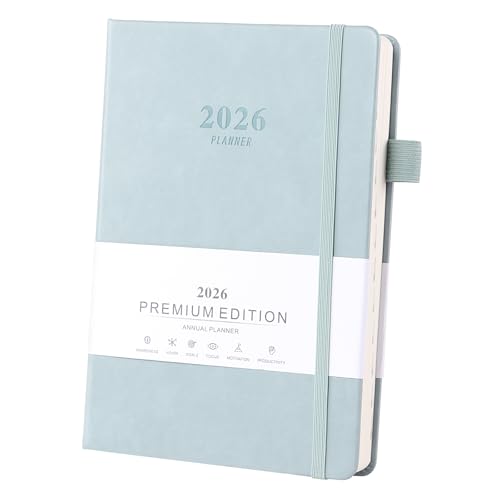 Ztowoto 2026 Academic Diary Page a Day A5, 5.7x8.5" Hardcover Daily Planner 2026 with Pen Holder,Elastic Bond,2026 Teacher Planner Week To View for School,Office and Home(Haze Blue)
