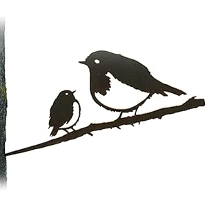 Henry Hannah Robin and Chick Metal Garden Bird – Rustic Robin Garden Ornament Outdoors, Outdoor Garden Art, Metal Robin…