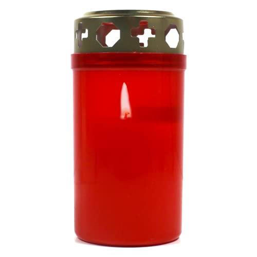Candelo 4er Set Premium Grabkerzen mit Deckel - Rot Tagebrenner 54 Std - Trauerlicht Gedenk Kerze für Friedhof - Friedhofskerze Grablicht Brenner