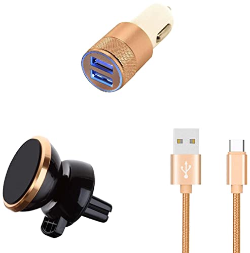 Pack voiture Samsung S10+ pour recharger et naviguer en route avec support aimanté et câble or