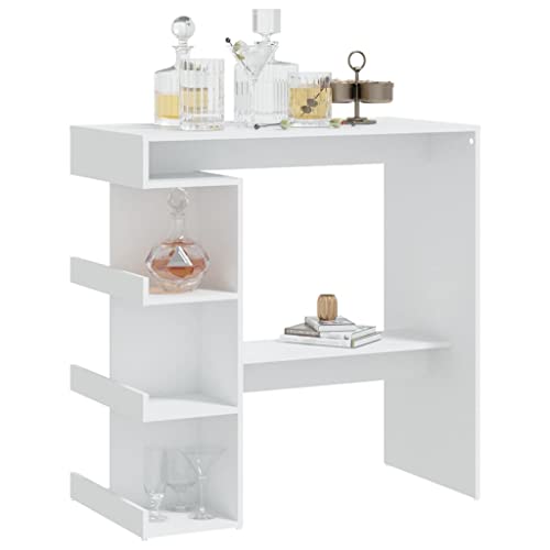 Table d'appoint durable stable blanche 100 cm avec repose-pieds et étagère