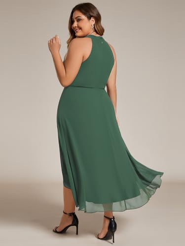 Image of Ever-Pretty Plus Women's Sleeveless Halter A Line Pleated High Low Plus Size Wedding Guest Cocktail Dresses 31926-DA