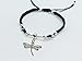 Unisex fashion Black Braided Beautiful Bracelet with Silver Dragonfly Design
