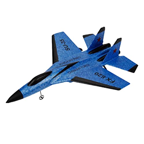 Mqiklt Aereo Radiocomandato Ad Fissa, Caccia, Giocattolo con Telecomando a 2 Canali per Principianti, Blu