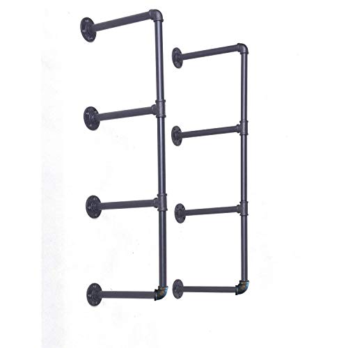 Diwhy DIY Industrial Black Pipe Bookshelf Wall Ceiling Mounted Open Bookshelf Parts Bracket Kit DIY Project (2 pcs 4 Tier Pipe Shelf) Plank not Included