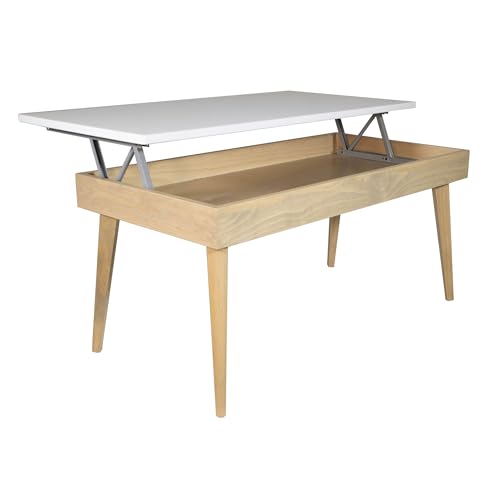 LoMasCasa - Meubles de Salon, Table basse relevable avec tiroir modèle Karol 6 avec finition bois chêne Ika et blanc, fabriquée en bois naturel massif de...