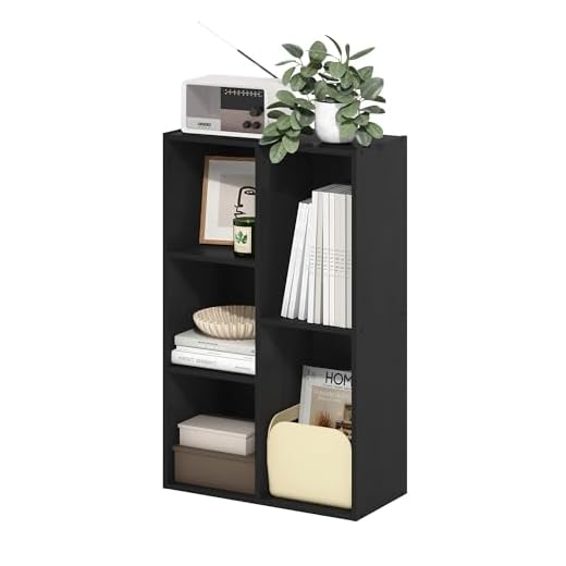 Furinno LUDER Book Shelf, 5-Cube Bookshelf, Reversible Bookcase, 9.4 x 19.5 x 31.5, Easy Assembly, for Living Room, Bedroom, Home Office, Blackwood