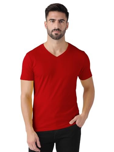 Image of Friskers Men's V-Neck Short Sleeves Cotton T-Shirt - Casual T-Shirt, Regular Fit