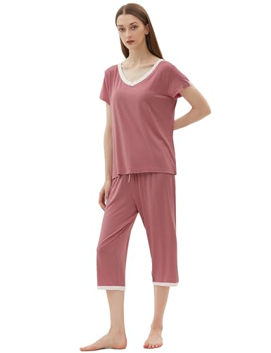 Image of Joyaria Cooling Pajamas Bamboo Viscose Lightweight PJs Set Women Wicking Sleepwear for Night Sweat S-XXL