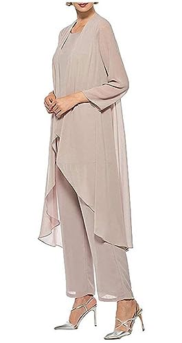 Women's Chiffon Pants Suits 3 Pieces Mother of The Bride Wedding Party Outfit Evening Dress3