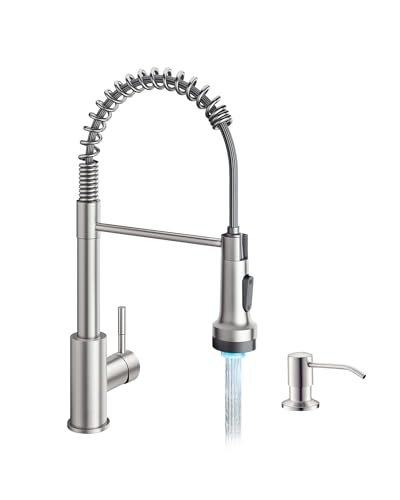 Image of GIMILI LED Kitchen Faucet with Soap Dispenser, Modern Single Handle Spring Kitchen Sink Faucets with Pull Down Sprayer