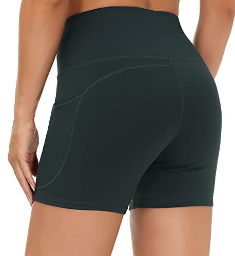 Image of THE GYM PEOPLE High Waist Yoga Shorts for Women's Tummy Control Fitness Athletic Workout Running Shorts with Deep Pockets