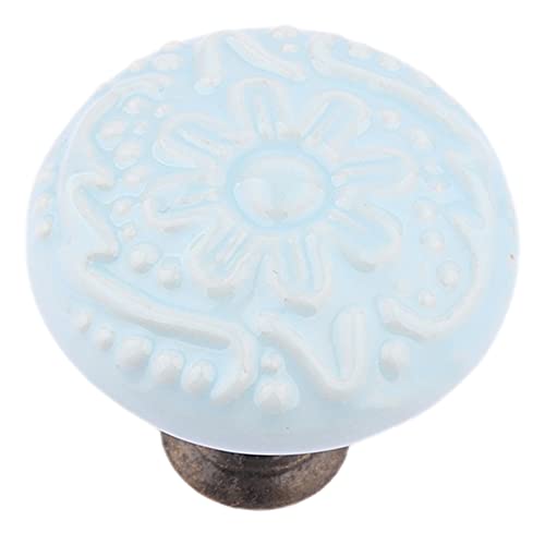 MOOD.SC Simple Country Style Relief Flower Manija De Cerámica Color Puro Esmalte Cajón Armario Zapatos Gabinete Puerta Pastoral Perilla De Un Solo Orificio Diámetro 34 Mm (1,Azul claro) Cover