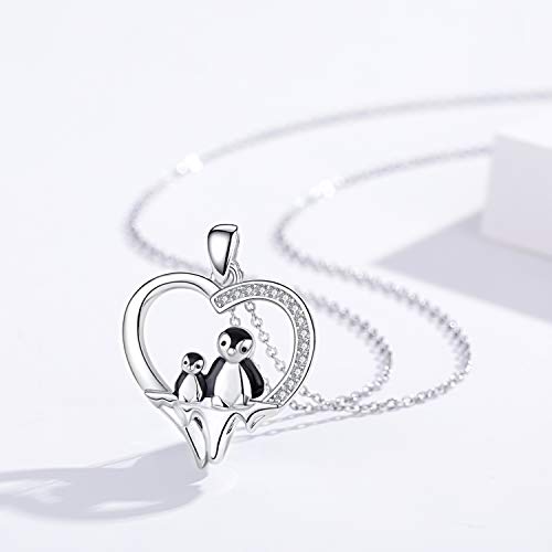 Chenghong Penguin Necklace For Women 925 Sterling Silver Mother And Child Penguin Heart Pendant Animal Necklace Penguin Friendship Necklace Mothers Gifts For Mom Daughter #TOP2