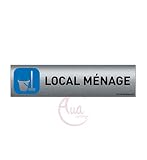 AUA SIGNALETIQUE - Plaque de porte Aluminium brossé imprimé AluSign - 200x50 mm - Double Face adhésif au dos - Impression UV directement sur l'aluminium (Pas de contre collage) (Local ménage)
