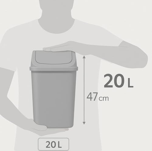 Best House | Plastic Swing Bin 20 Liters | Grey | 1 Pc | Waste Bin, Durable, Lightweight Hinged Swing Lid for Kitchen, Office, and Home Use – Odor-Reducing Design, Easy to Clean - Pack of 1 - Image 3