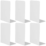 6 Pcs White Metal Bookends, Bookends for Shelves, Heavy Duty Book Ends to Hold Books, Book Stopper f