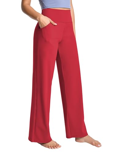 Image of BUBBLELIME Women High Waist Wide Legs Yoga Pants Loose Sweatpants Pockets | 29 inch /31 inch /33 inch /35 inch /37 inchInseam,2 Styles / Dress /Basic,Lounge,Comfy,Stretch Casual Work