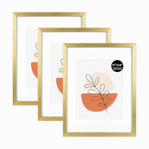 KAIWIN 11x14 Bilderrahmen Gold, 35,6x27,9cm 3er Set Holz rahmen mit Acrylglas für Bilder 8x10 / 20,3 x 25… – Ansicht 1