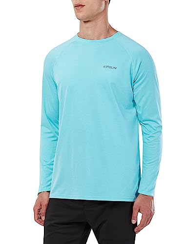 Kpsun Upf 50+ Fishing Shirts Sun Shirts For Men Rash Guard Long Sleeve Sun Protection Shirts Swim Shirts Light Blue #TOP1