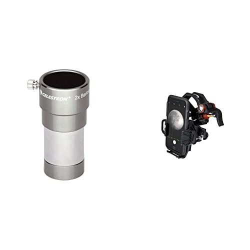 Celestron 93326 Omni Barlow Lens, Silver, 2 x 1.25 Inch & NexyZ 3-Axis Universal Smartphone Adapter, Black