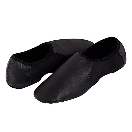 UK4 Slip on Jazz Dance Leather Shoes Modern Stage Rubber & Suede Split Sole Black (Numeric_4)