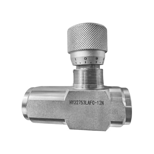 Hex Autoparts Hydraulic In-line Adjustable Variable Control Valve with Free Reverse Flow, New Hydraulic Flow Control Valve, Hydraulic Control Valve, 3/4” NPT Port Size, HY22753 LAFC-12N