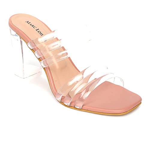 Image of Marc Loire Women's Comfortable Leather Slip On Fashion Transparent Block Heels for Casual, Party and Formal Occasions.