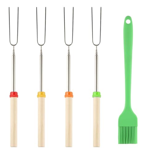 4 Pcs Extendable Marshmallow Toasting Forks Sticks 12 - 32 Retractable Marshmallow Roasting Sticks Smores Sticks for Fire Pits Campfire Stainless Steel Barbecue Forks for Hot Dogs BBQ Skewers